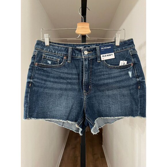 NWT Old Navy Womens High-Rise OG Straight Denim Shorts Size 12 With Frayed Hem - Picture 1 of 7